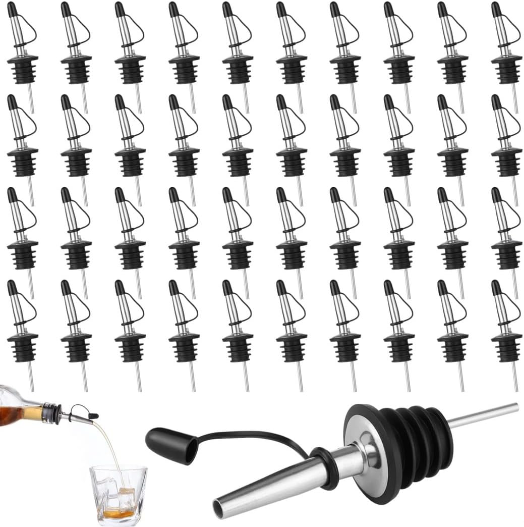 Bottle Pour Spouts, 120 Pcs Stainless Steel Liquor Pourers, Wine Pourer Accompanied by Dust Lid, Leak-Proof Dispenser Suited to Vinegar Oil Beer Water