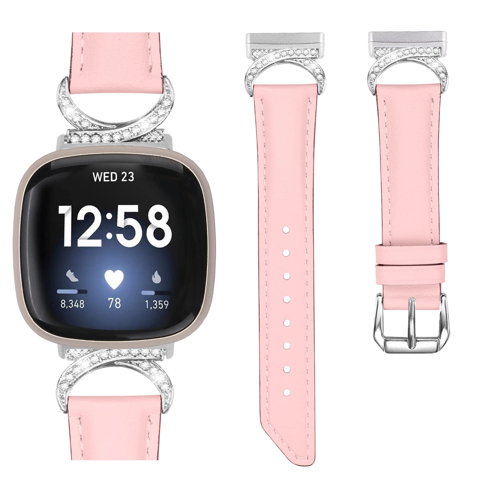 Skórzane paski pasują do Fitbit Versa 4 Versa 3, skórzane i metalowe, zamienne paski do zegarków, opaski na rękę, bransoletka, akcesoria do smartwatcha Fitbit Sense / Fitbit Sense 2, morelowe