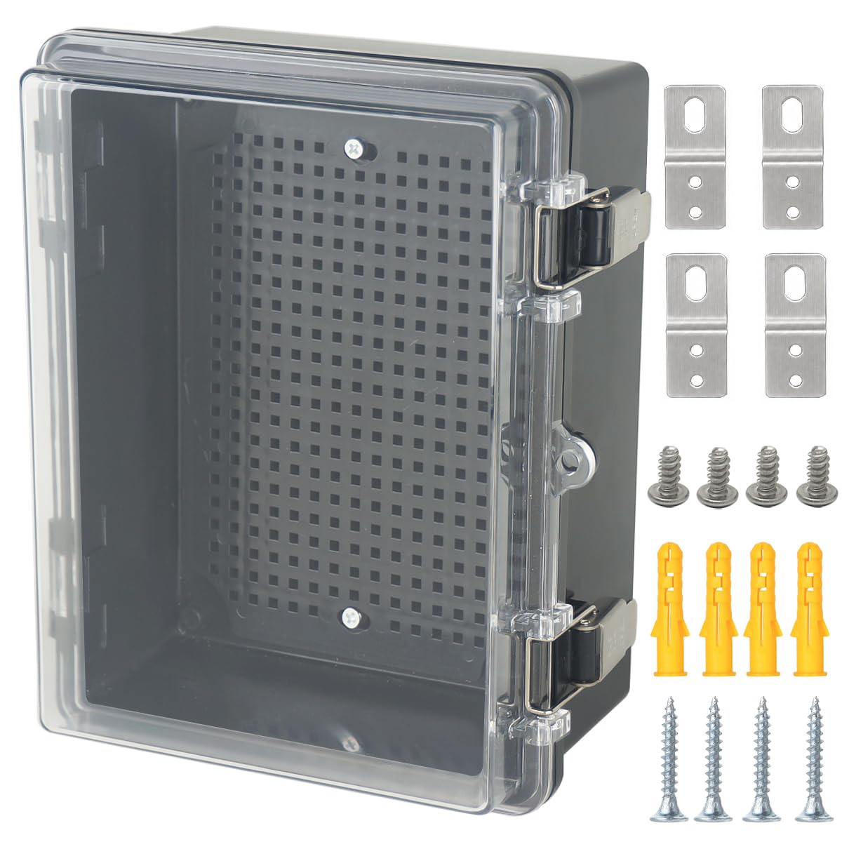 Junction Box,IP67 Waterproof Electrical Box Hinged Clear Cover Stainless Steel Latch Project Box Enclosure with Mounting Plate & Wall Bracket, Black 11.8 x 7.9 x 6.7inch(300x200x170mm) — Amazon image 21