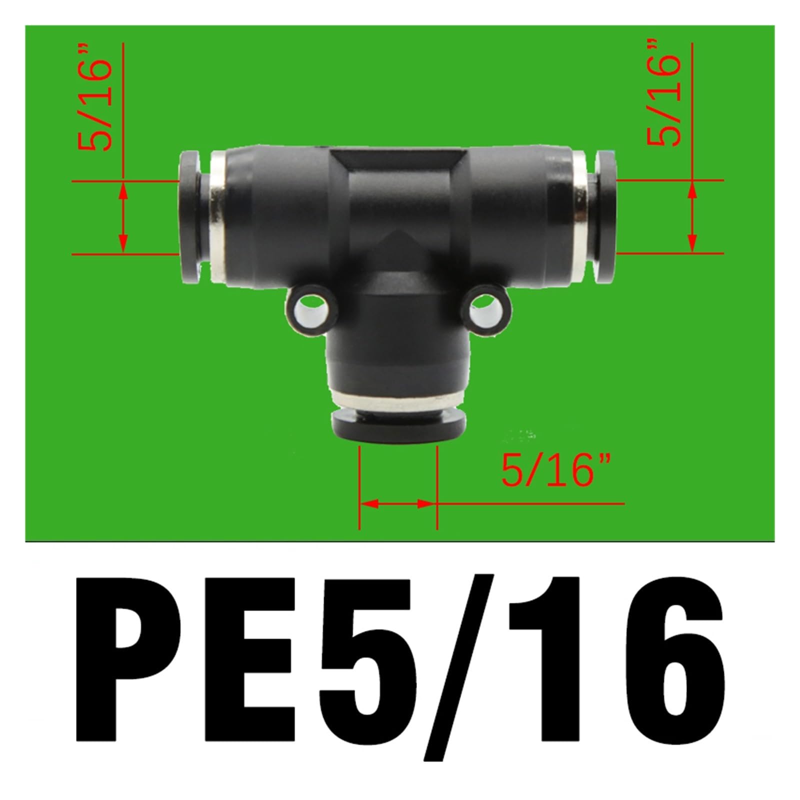 50 Uds Accesorios Neumáticos pulgadas PE5/32 1/8 1/4 3/16 3/8 5/16 1/2 adaptadores T de tubería de aire conector de ajuste de liberación rápida de un toque(PE 5I16 (50PCS))