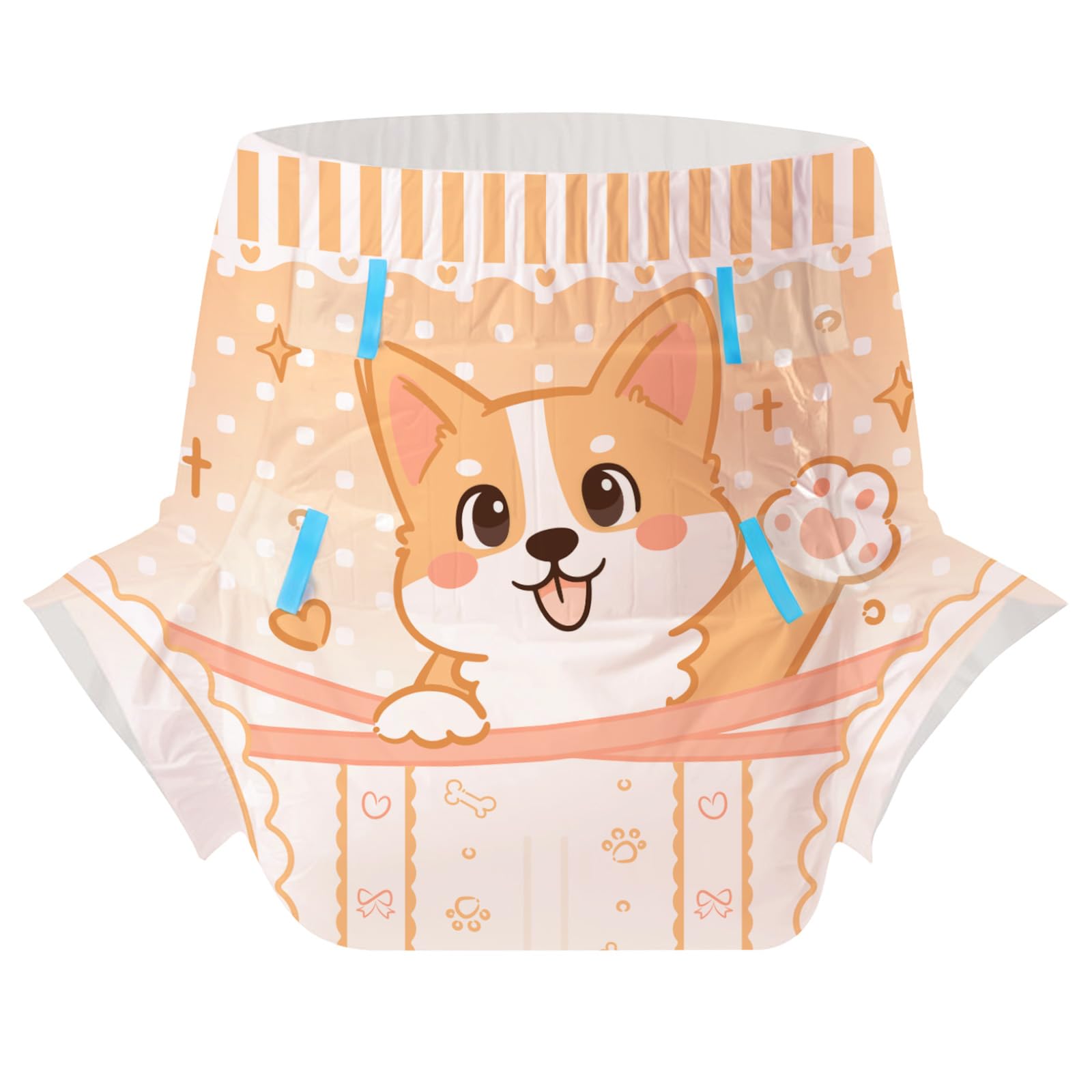 CutiePlusU Jednorazowe pieluchy dla dorosłych, 10 sztuk, majtki chłonne z klapkami dla mężczyzn i kobiet, wysoka chłonność, idealne na noc – Uroczy motyw Corgi (Rozmiar L 37"-47")