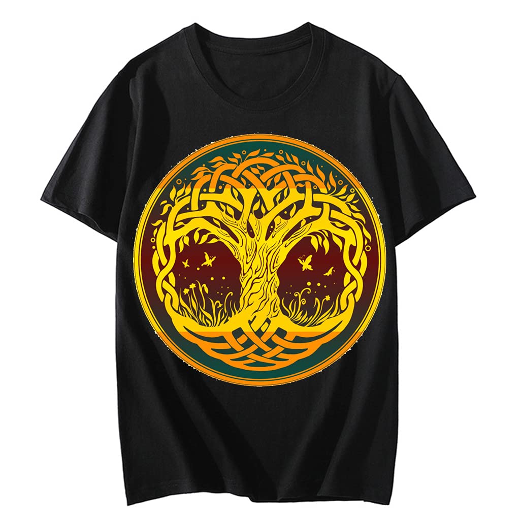 T-Shirt Viking Homme Coton Noir 5XL Tops Graphique Yggdrasil Print 3D Manches Courtes
