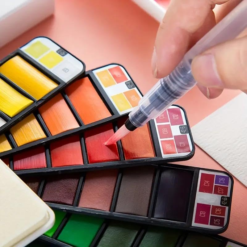 Set di pennelli per pittura ad acquerello a ventaglio pieghevole, pigmenti facilmente solubili, kit artistico compatto portatile per schizzi e creazione di interni