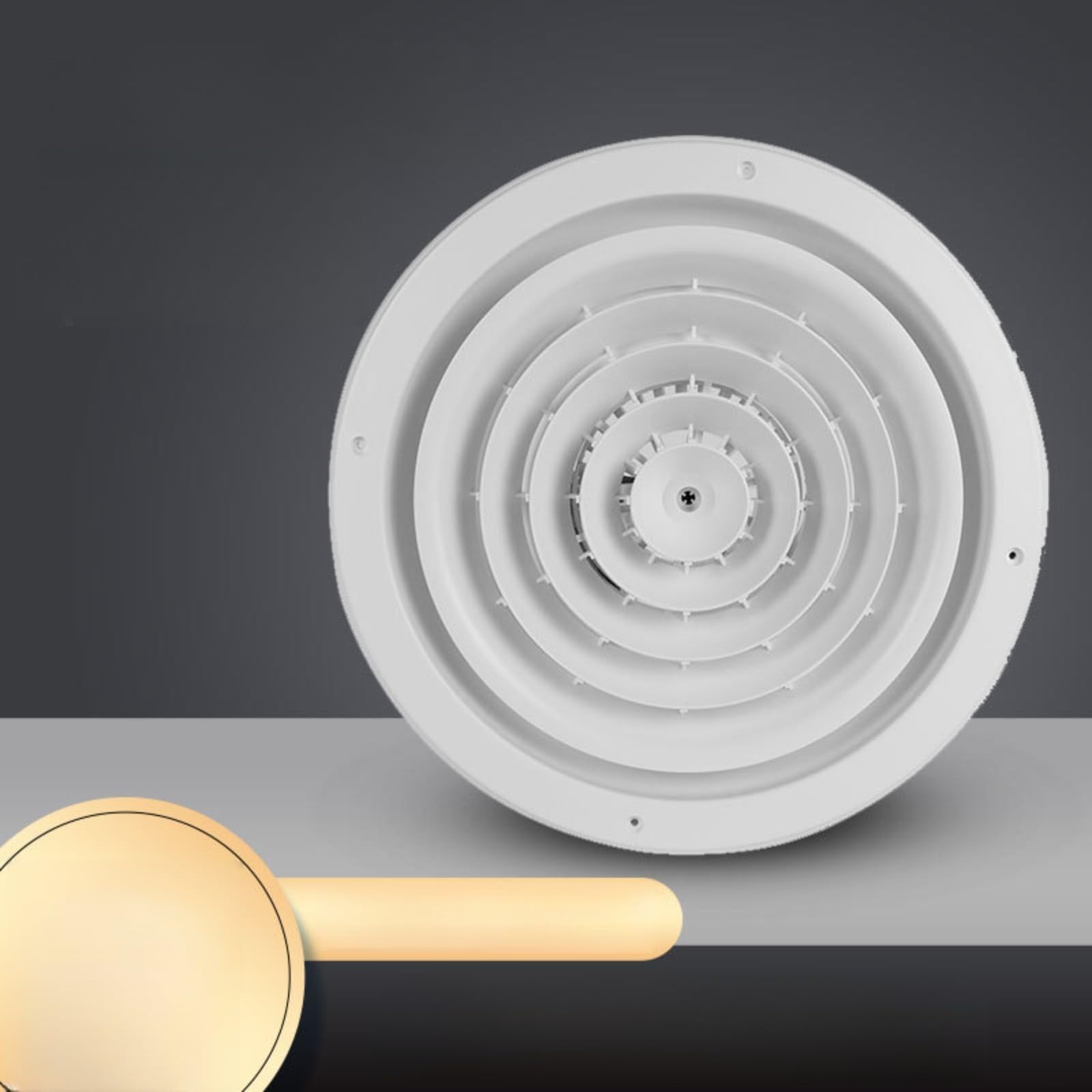 Griglia di ventilazione a soffitto rotonda 405 mm in ABS con distribuzione dell'aria regolabile per climatizzatori centrali e sistemi di ventilazione, bianca, adatta per casa e ufficio (405