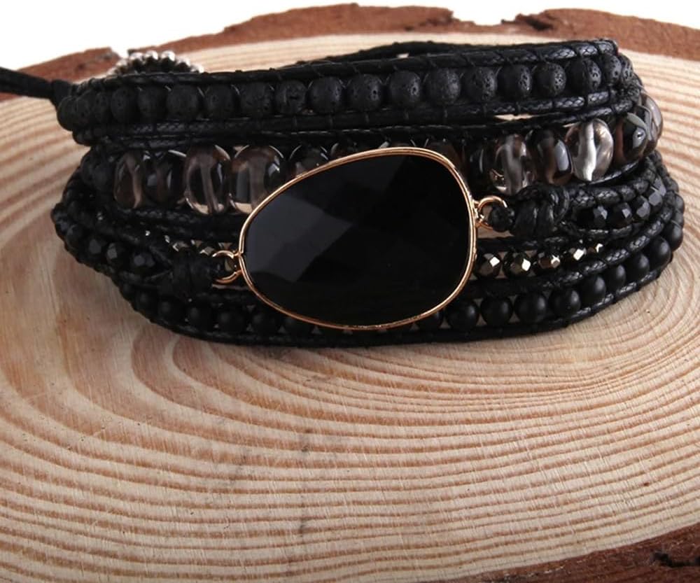 Yomisa Boho Jewelry Bracelets for Women Men,Handmade Bohemian Natural Stone Beaded Leather Wrap Bracelets for Women Trendy,Healing Multilayer Western Beads Bracelet Jewelry Collection Gift
