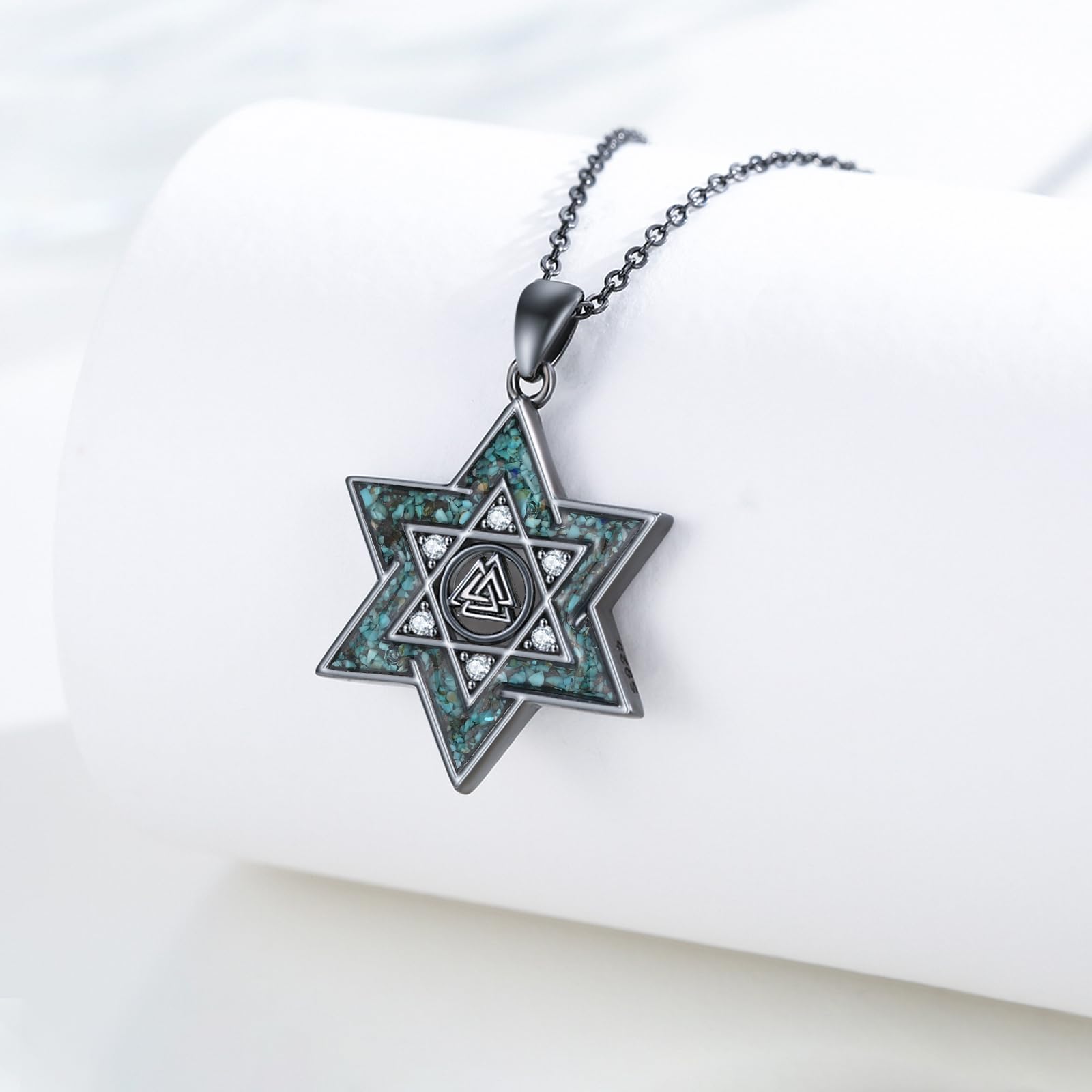 Midir&Etain Collana con ciondolo a forma di stella di David, in argento Sterling 925 con turchese e stella ebraica, idea regalo per donne e ragazze