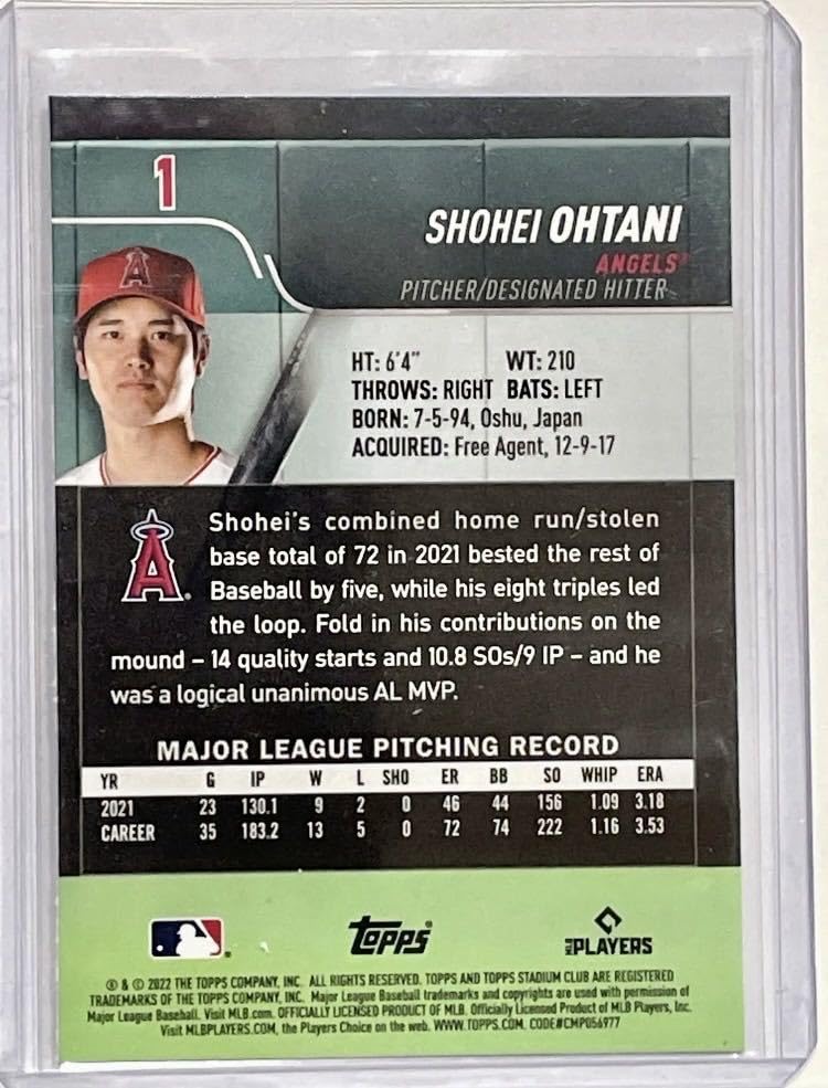 Amazon.co.jp: 大谷翔平 2022 Topps Stadium club chrome #1 : おもちゃ