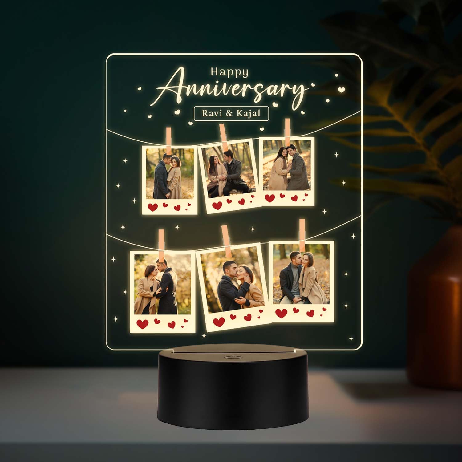 Personalized Happy Anniversary LED Photo Lamp | Customized with 6 Photos & Names | Unique Anniversary, Wedding, or Valentine's Day Gift for Couples | Warm White Light-picture-25