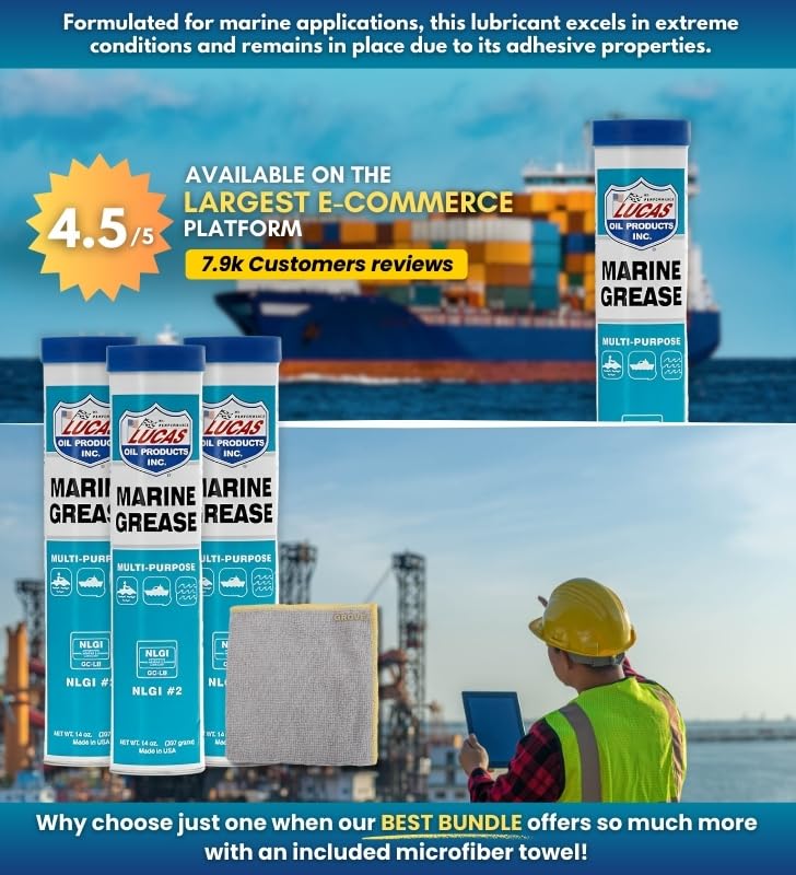 Image of Marine Grease 14 oz Bundle with Microfiber Cloth - Heavy Duty Marine Grease for Trailer Wheel Bearings, Chassis Lubrication, and Outboards - Extreme Pressure - Rust & Oxidation Resistant - (4 Items)