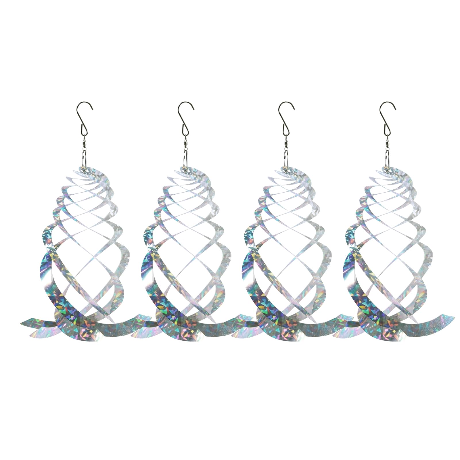 OFFO Reflective Bird Deterrent Spinners, 4 Pack - Hanging 360ยฐ Spinning Visual Scarer with Silver Mirrored Surface for Garden, Patio, Balcony to Repel Pigeons