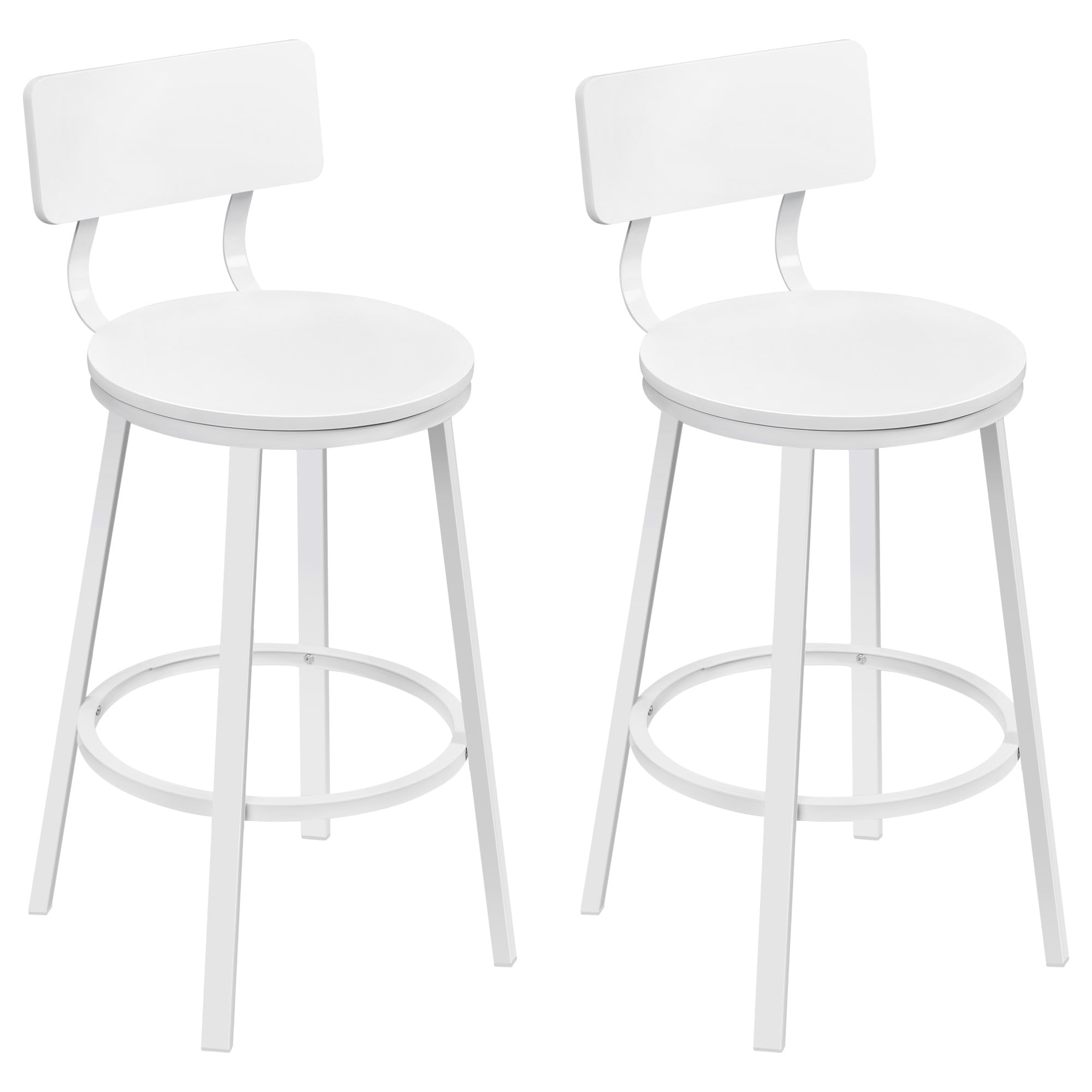 WOLTU Taburetes Bar Juego de 2, Taburetes Altos Cocina con Respaldo y Reposapiés, Sillas Modernas de Isala Mostrador, Restaurante y Bistro, Base de Metal, Blanco