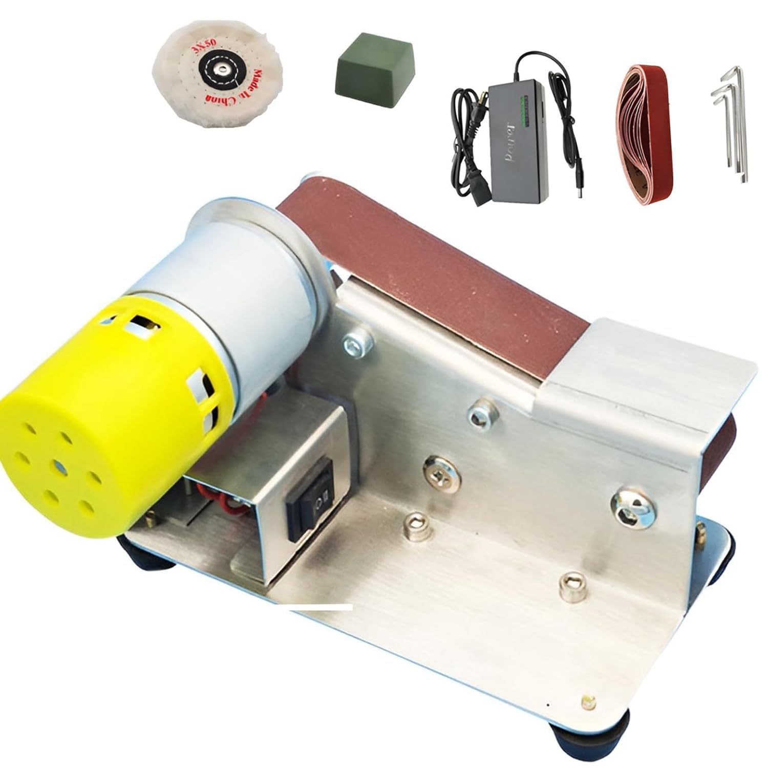 Lijadora de Banda multifunción, pulidora eléctrica de banco con 7 velocidades ajustables, para Madera, Metal y fabricación de cuchillos, herramienta compacta para bricolaje.