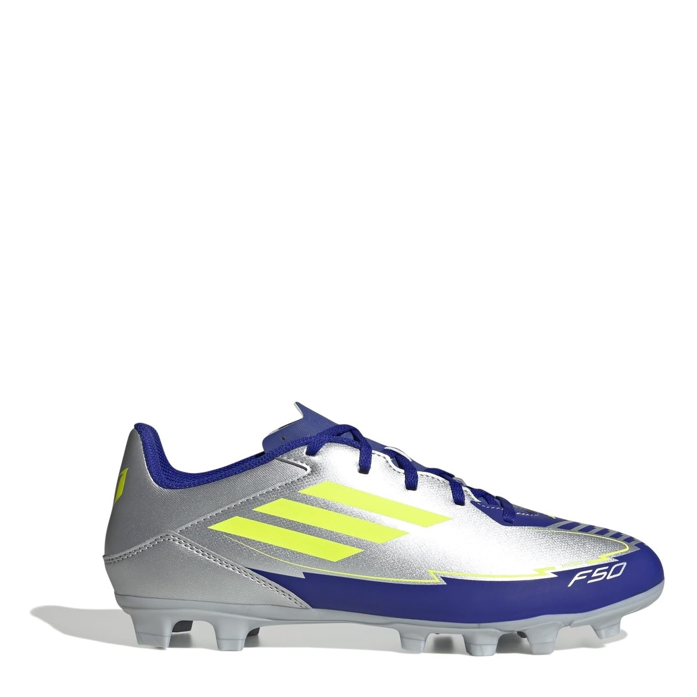 Adidas Unisex F50 Club Football Boots FG/MG, Silver met./solar Yellow/Lucid Blue, 46 EU