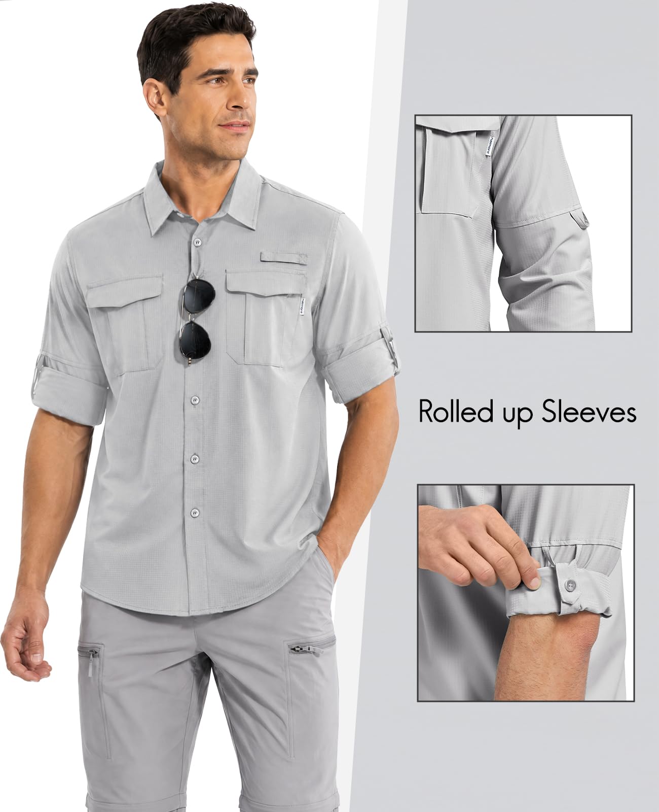 Haimont Camisas de pesca con protección solar UPF50+ para hombre, para senderismo, viajes, camisas de manga larga con botones y bolsillos