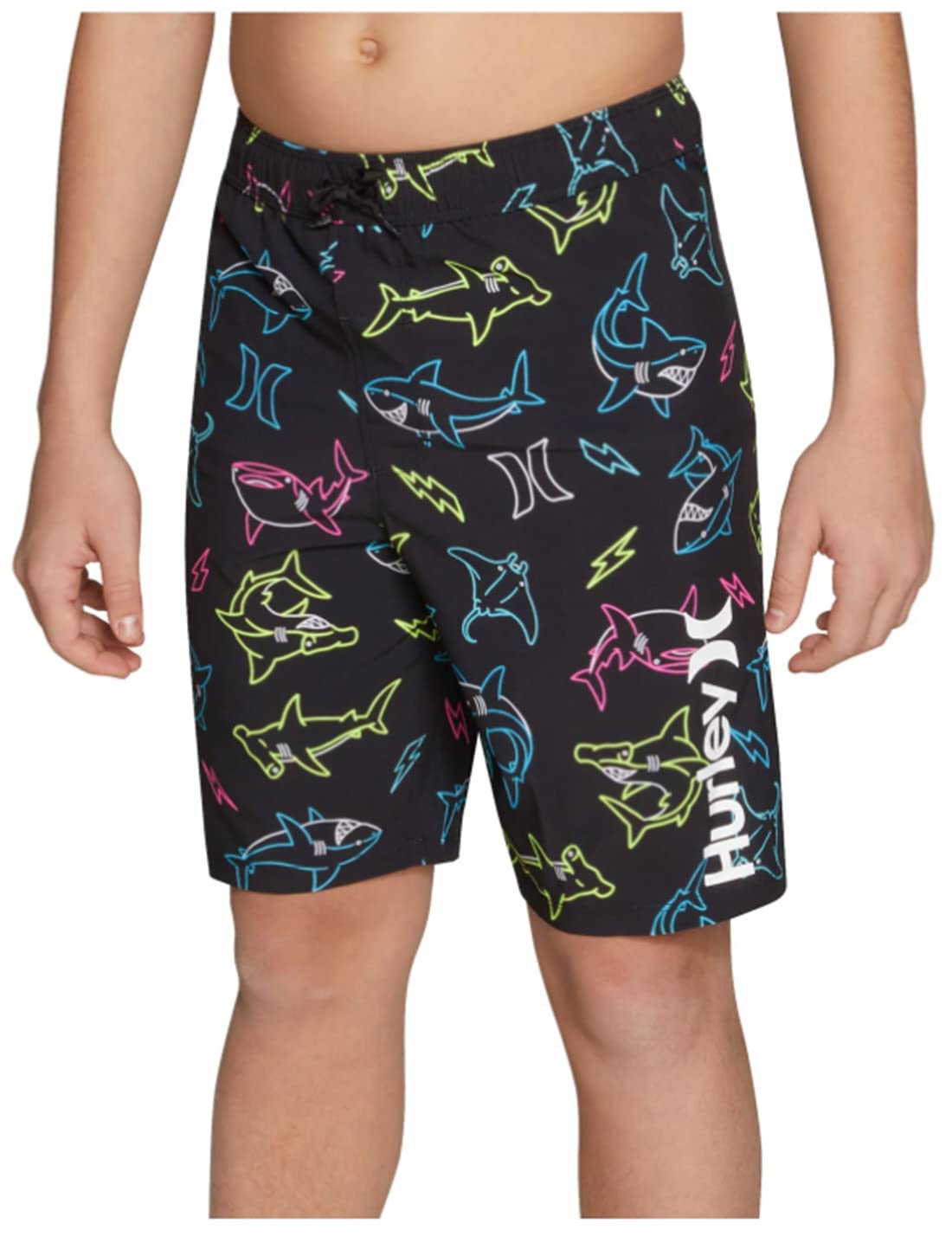 Hurley Boys' Board Shorts, Sharks on Black, Small (7/8)
