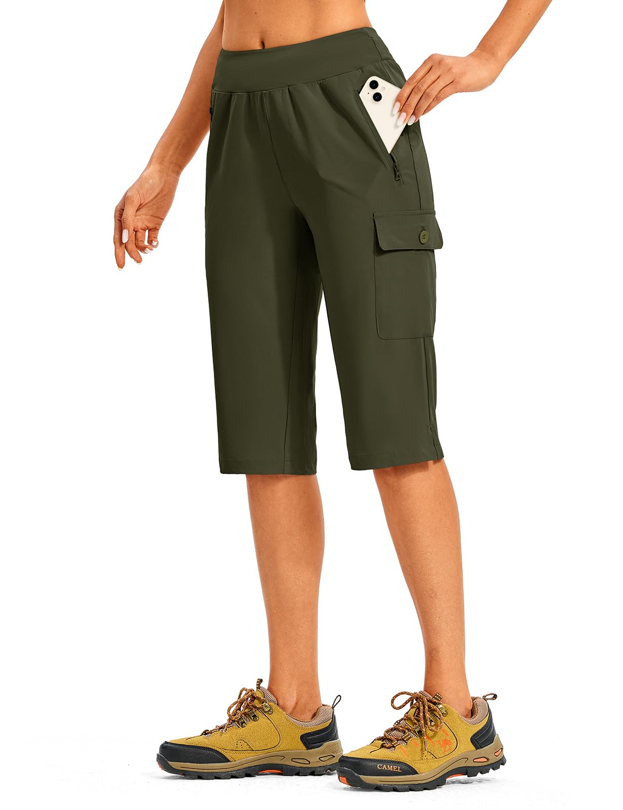 TBMPOY Womens 15" Long Hiking Shorts Below Knee Length Cargo Capri Bermuda Water Resistant Lightweight Stretch 3 Pockets