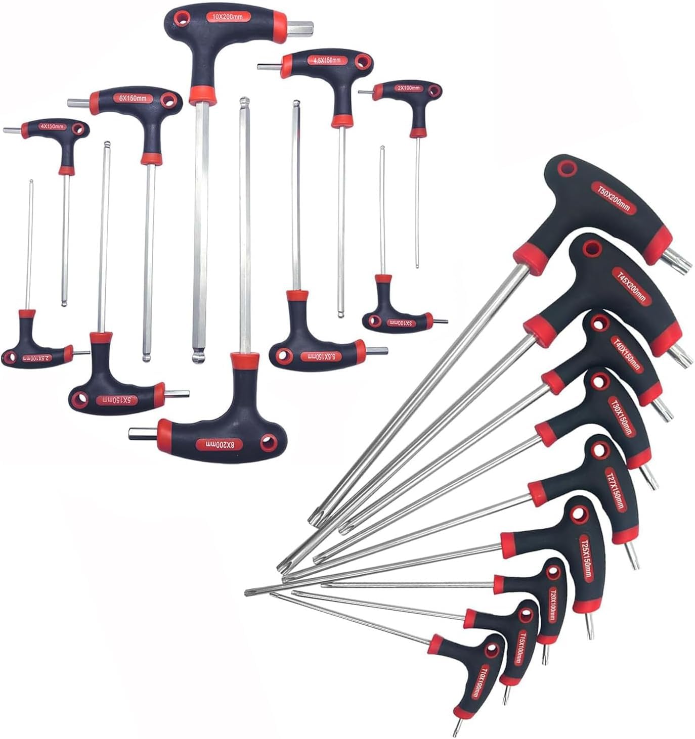 Lot de 19 clés à poignée en T - Clé hexagonale et Torx avec poignées transversales, clés Allen TRX, robustes et polyvalentes