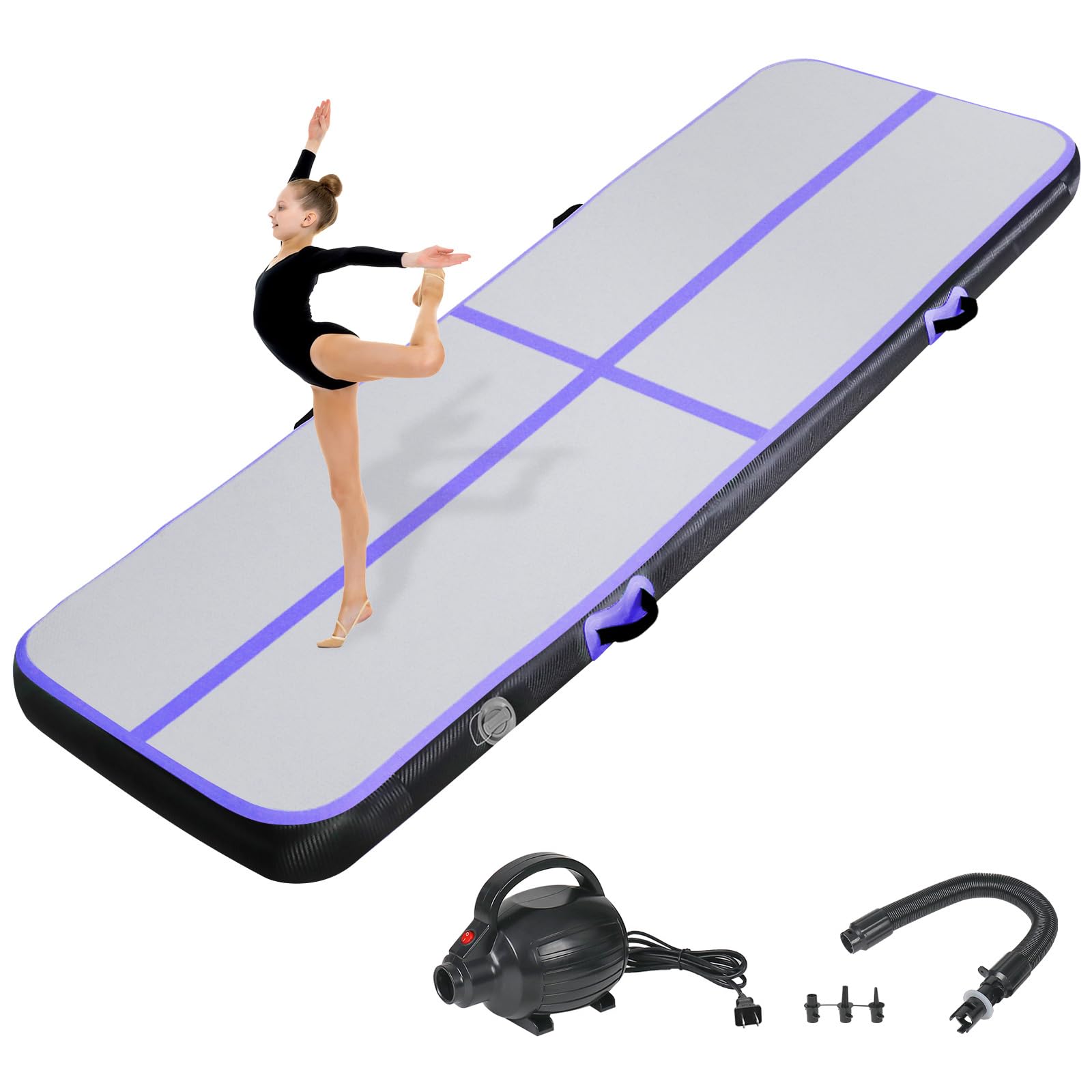 KIKILIVE Inflatable Gymnastics Air Tumbling Track Mat 10ft 13ft 16ft 20ft, Air Tumble Track Mat with Electric Air Pump for Home Use Training Cheerleading Yoga Water Beach Park