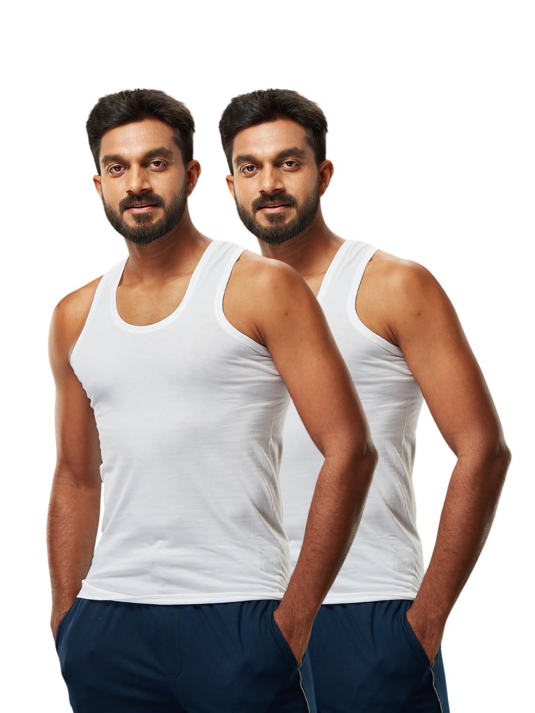 viveagham Men 100% Combed Cotton White Vest RN Zest (Pack of 2) -85-picture-30