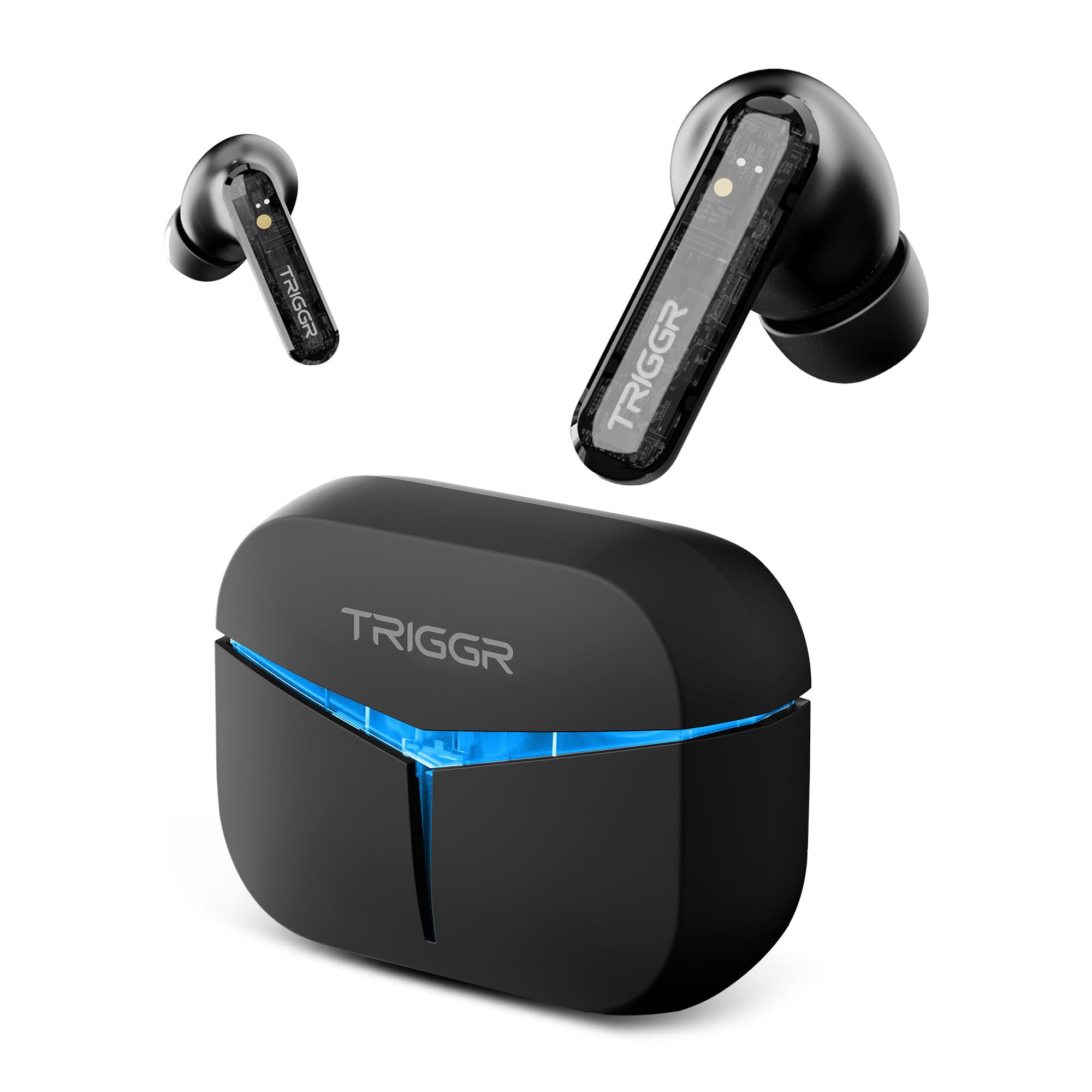 TRIGGRKraken X3 Truly Wireless in Ear Earbuds with RGB Lights, 40ms Latency, Quad ENC, Rapid Pairing, 40H Battery, v5.3 Bluetooth Ear Buds (Black)