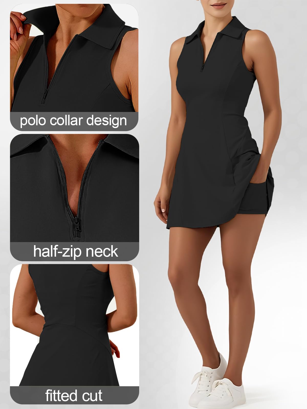 Robe de Tennis Femme sans Manches avec Short Séparé et 2 Poches Robe Polo de Golf pour Fitness Sport Casual