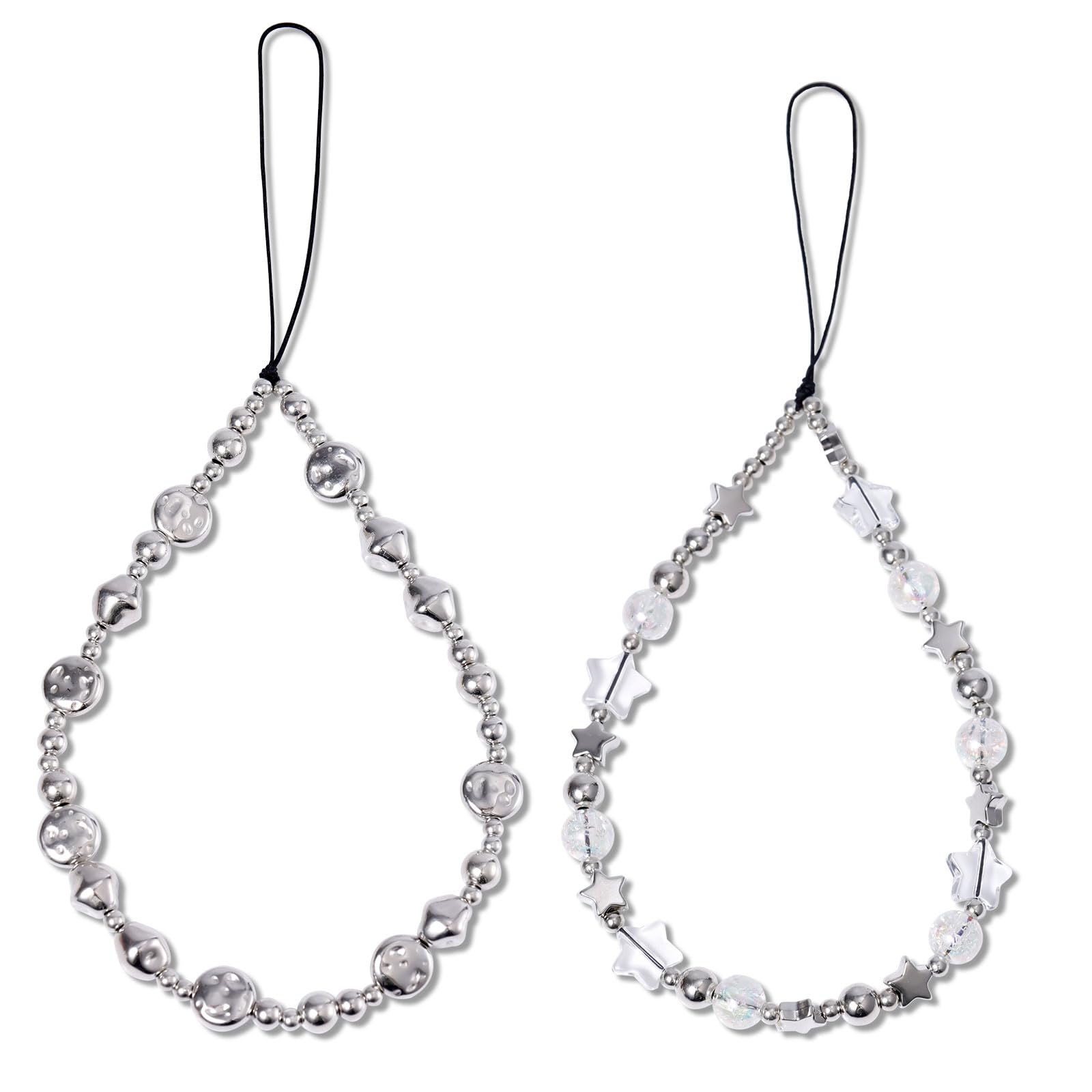 Mikovivi 2 Pcs Beaded Mobile Phone Chain, Beaded Phone Lanyard Wrist Strap Phone Lanyard Bracelet Cute Wrist Strap Phone Charm for Women Phone Keychain Charm