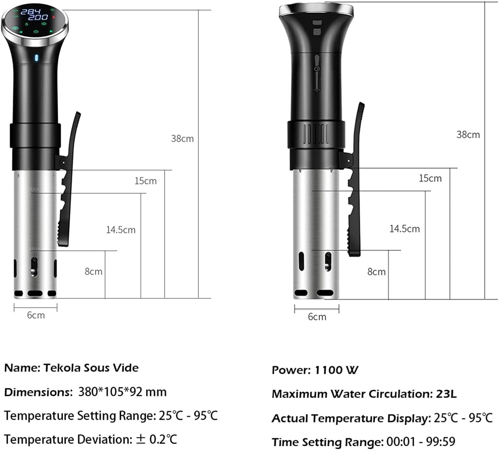 WiFi Sous Vide Cooker SJ-S015W, máquina de inmersión térmica de 1100 W, circuladores de circulación de agua 3D, calefacción con aplicación preestablecida y recetas de máquina, bajo aspiradora,