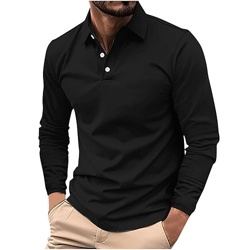 Mens Collared Henley Shirts Long Sleeve Business Casual T-Shirts Work