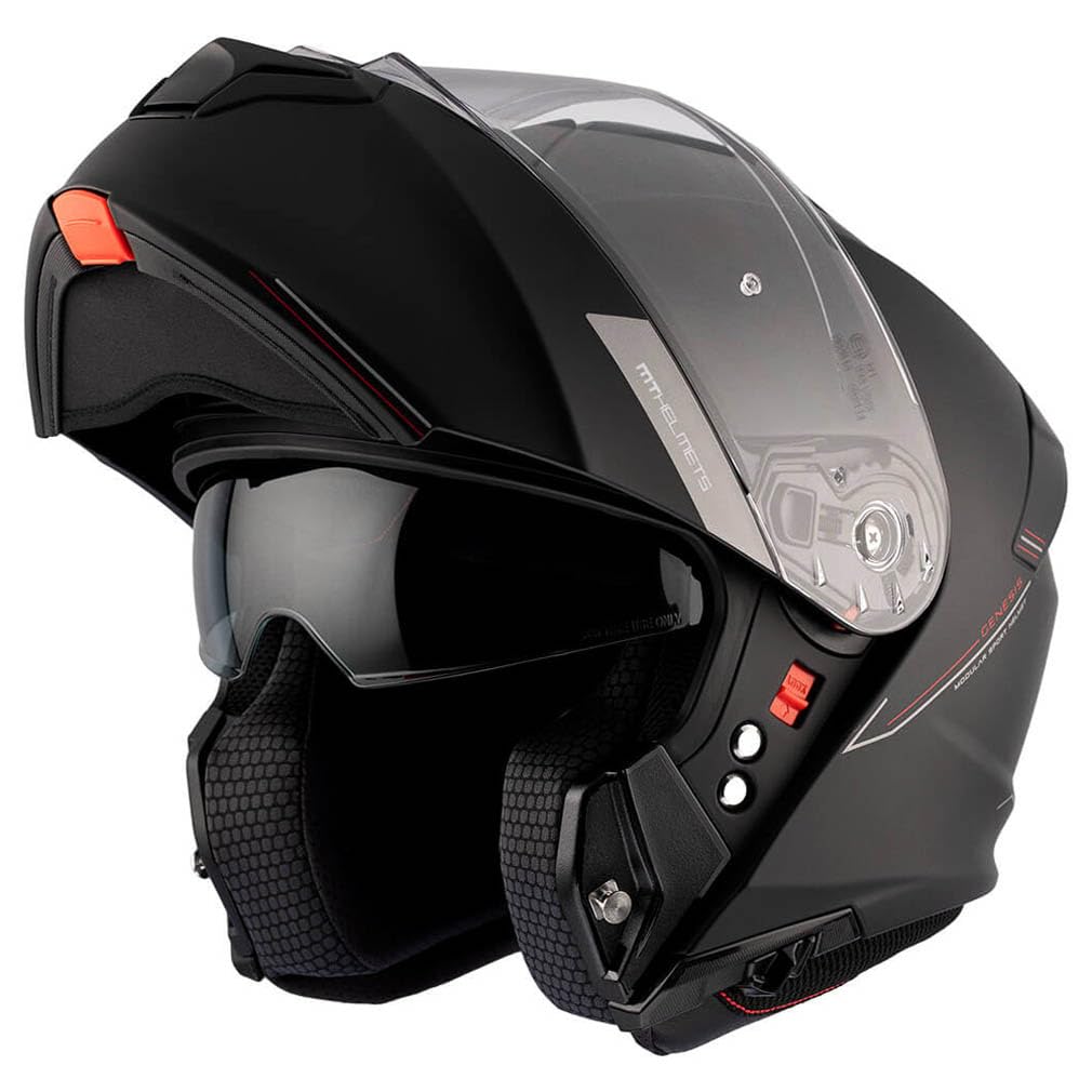 MT Genesis SV Negro Mate - Casco de Moto Modular Abatible con Visor Solar - Homologado ECE 22.06 (L)