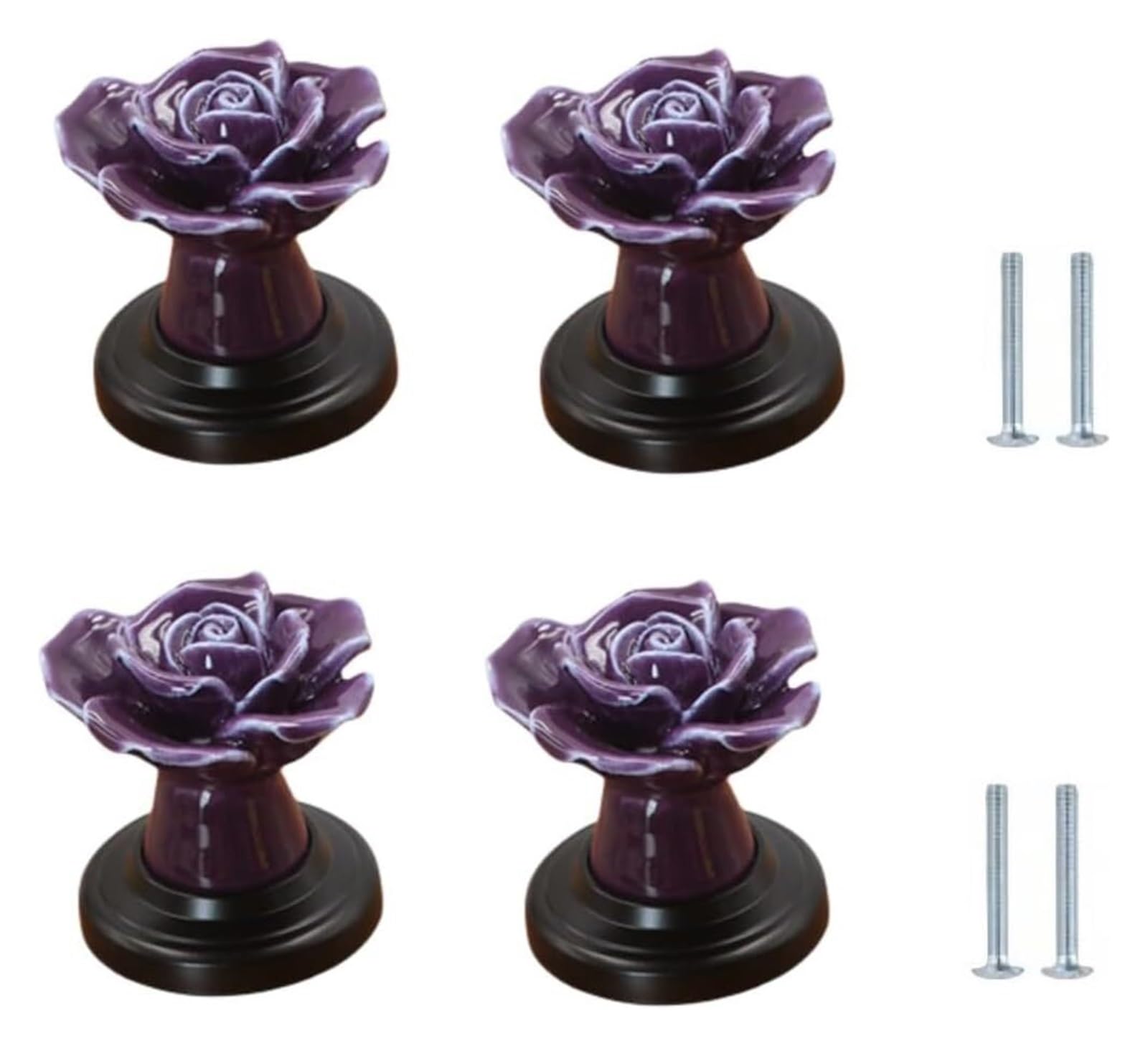 Enmrfvkz Black Background-Purple Ceramic Cupboard Drawer Handle Knobs, Ceramic Zinc Alloy Cupboard Drawer Handle Knobs Multicolor 40X40mm 4 Pack(Black Background-Purple)