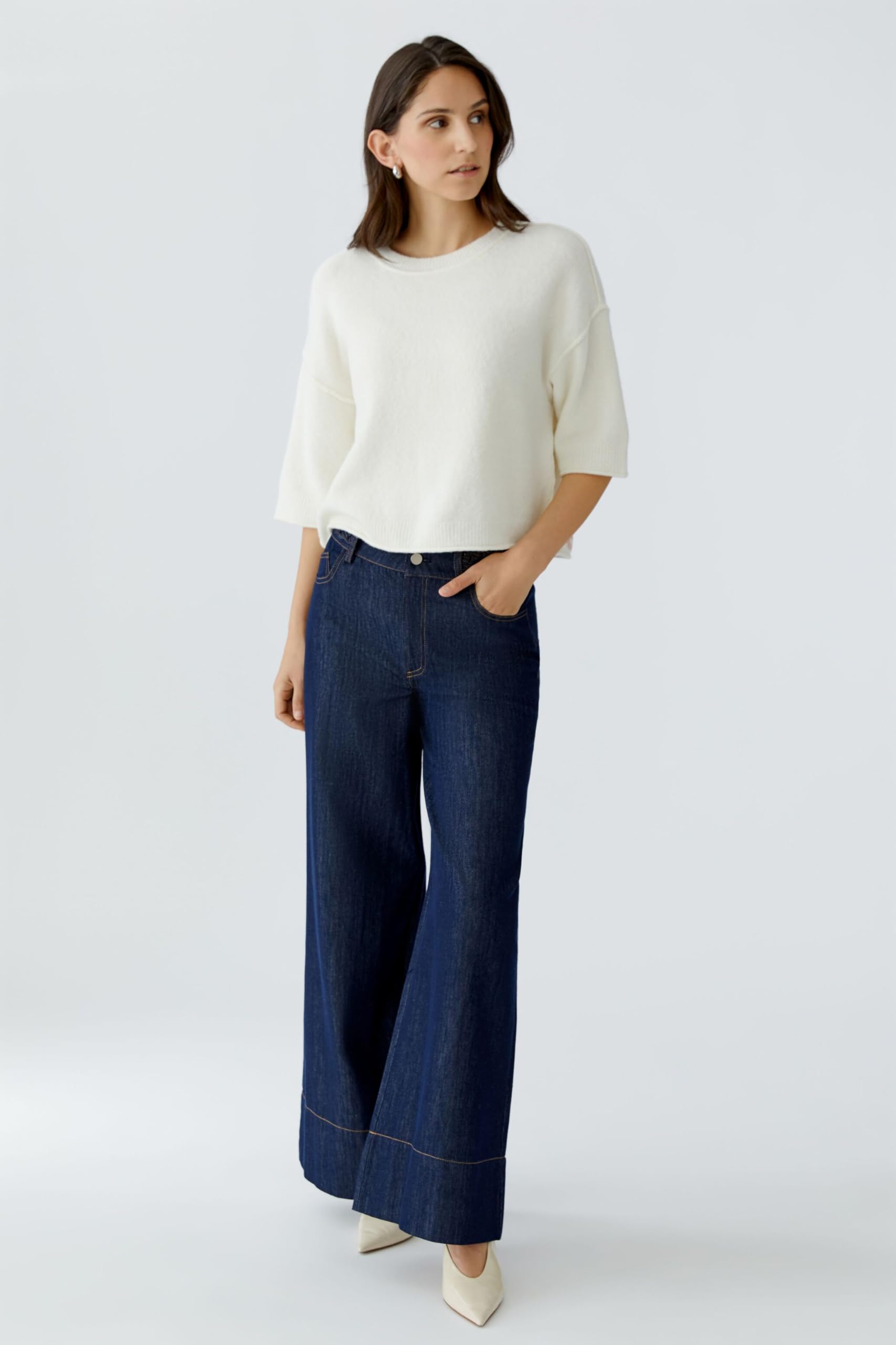 Oui Damen Pullover boxy geschnitten Uni