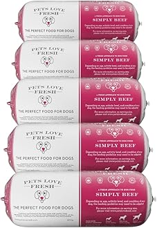 Healthy & Tasty Fresh Dog Food by Pets Love Fresh - 100% Natural - Real British Meat - Zero Preservatives - Simply Beef (5 x 600g chub rolls)