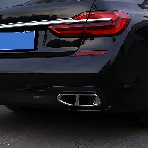 Miniatura 4 de YIWANG Salidas de escape de garganta de acero inoxidable 304 cubierta de ajuste de marco trasero 2 piezas para BMW Serie 7 G11 G12 730 740 750li