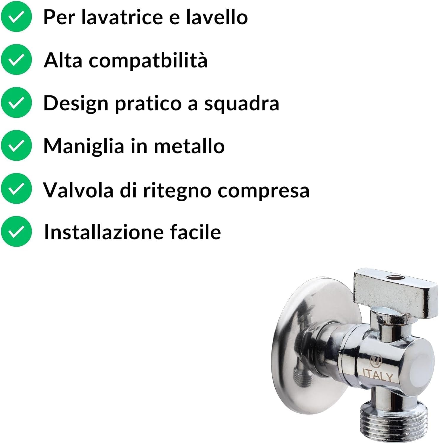 Rubinetto sotto lavabo per lavatrice 1/2" x 3/4"| Rubinetto a squadra | Valvola di ritegno incorporata |Maniglia in metallo | Sotto lavabo lavatrice, rubinetto, lavello - 4