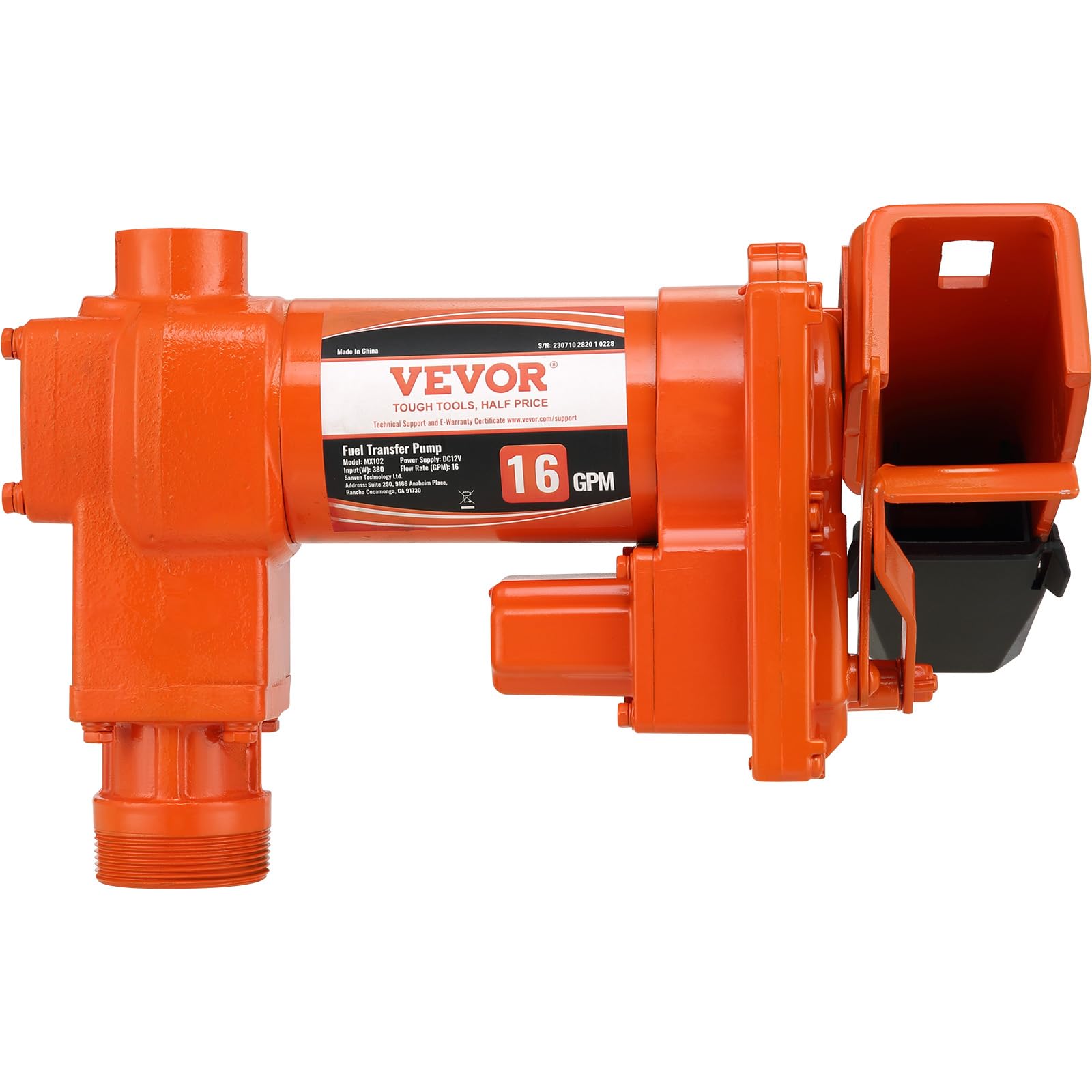 VEVOR Bomba de Transferencia de Combustible 16 GPM, 12 V, 1/4 HP, Extractora de Gasolina con Boquilla Automática, Manguera de Descarga y Tubo de Succión para Gasolina, Diésel, Queroseno
