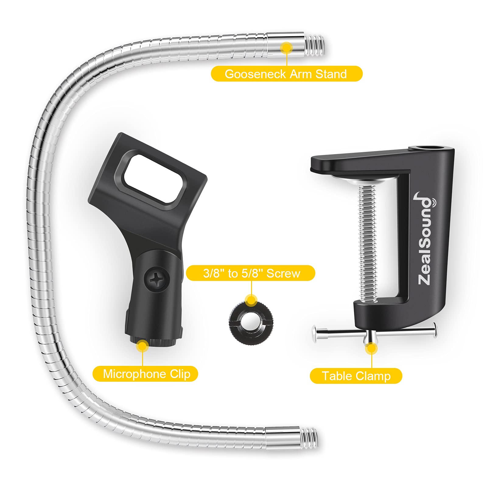 Supporto Microfono A Collo Di Cigno - Flessibile 360&deg;, Clip Da Scrivania, Nero
