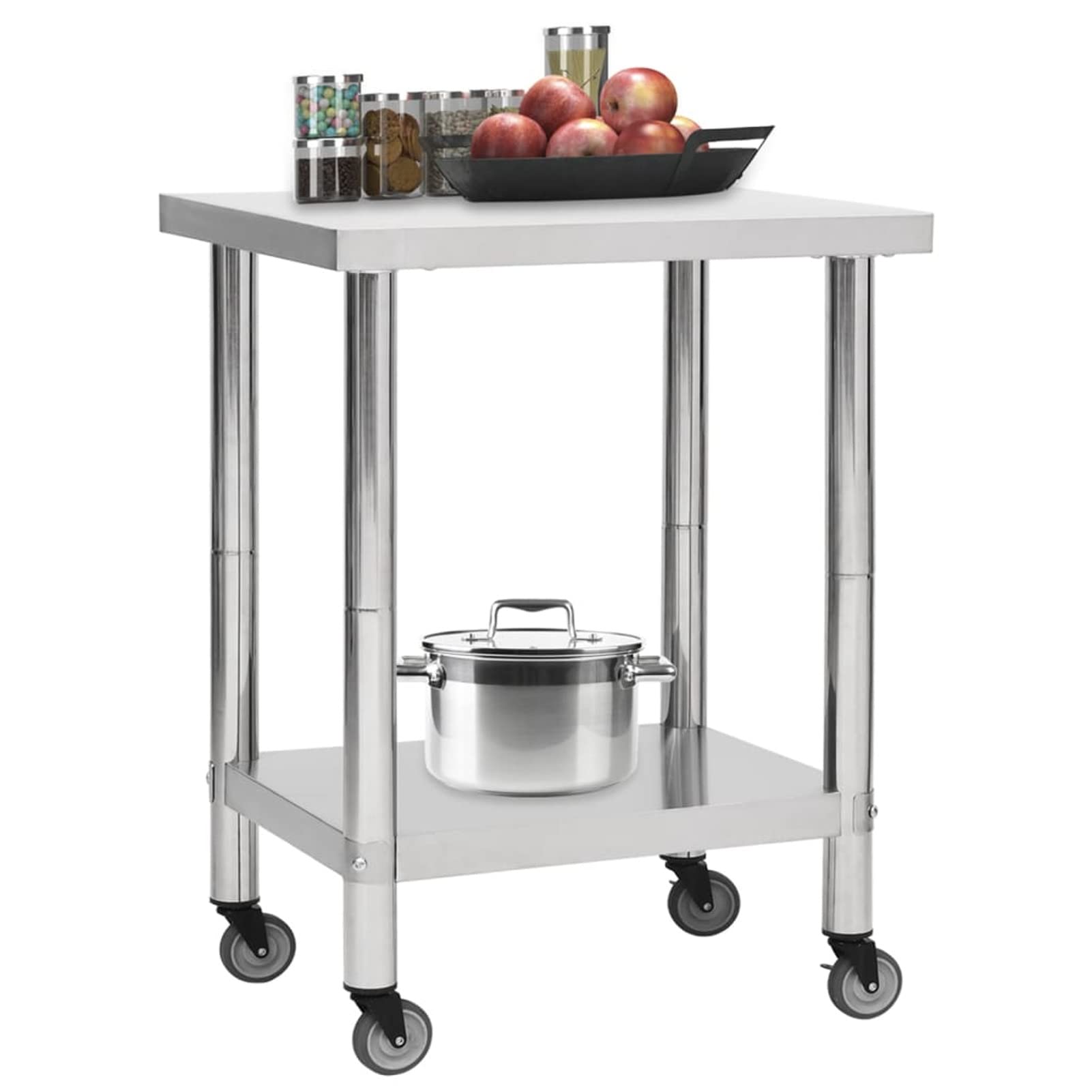 Tavolo da Lavoro Cucina con Ruote 80x30x85 cm in Acciaio Inox,Tavolo per la Preparazione del Cibo,Tavolo da Lavoro Cucina,Catering Tavolo da Lavoro per Cucina-51634