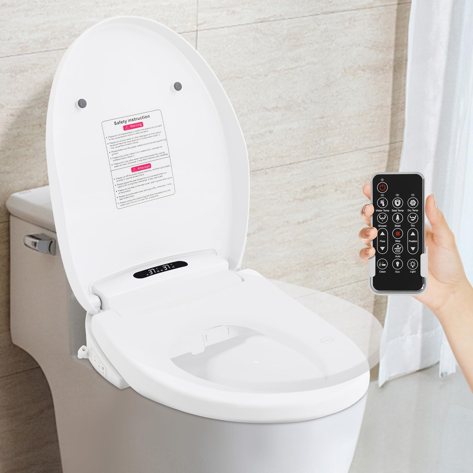 Deska sedesowa z bidetem, elektroniczna deska sedesowa Smart Bidet, lampka nocna, przyjazna dla środowiska, oszczędność energii, podgrzewane siedzisko, wiele funkcji czyszczenia