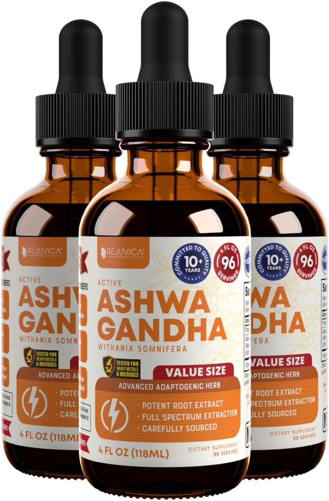 Rejuvica Health Ashwagandha Liquid Drops with Black Pepper Extract – Enhanced Absorption with Piperine & Withanolides – High Potency Adaptogen Tincture for Stress & Mood Support for Men & Women
