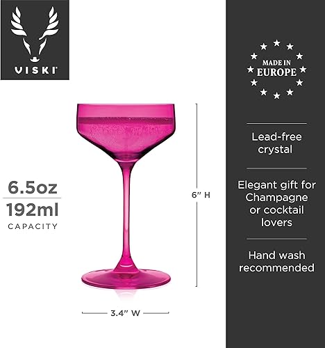 Miniatura 3 de Viski Nouveau Berry Cocktail Crystal Coupe - Juego de 2 vasos de Martini coloridos de tallo largo de 6.5 onzas, color verde