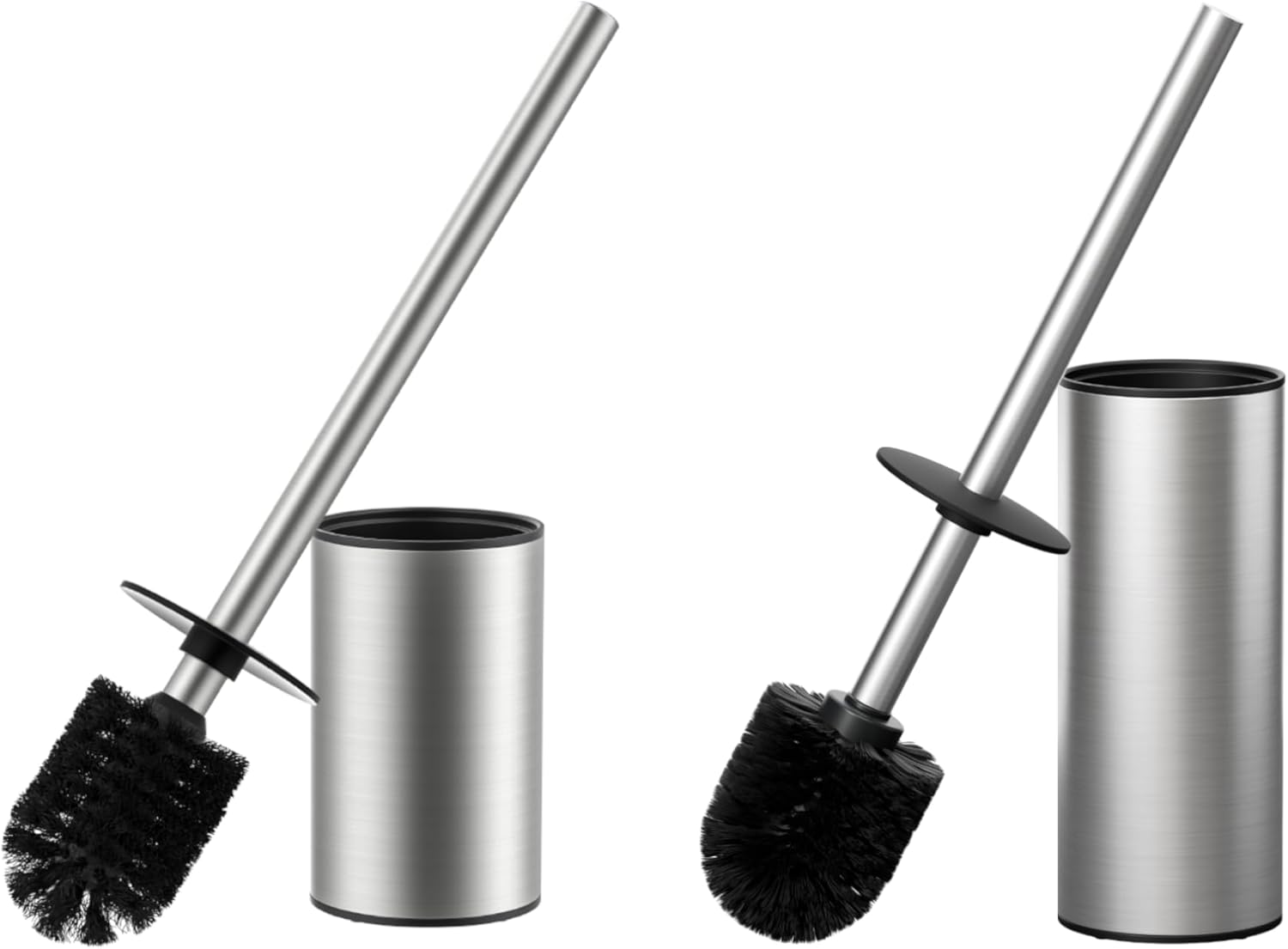 FORIOUS Toilet Brush and Holder Set, 304 Stainless Steel Long Handle and Heavy Duty Base for Bathroom Deep Cleaning, Drip-Proof