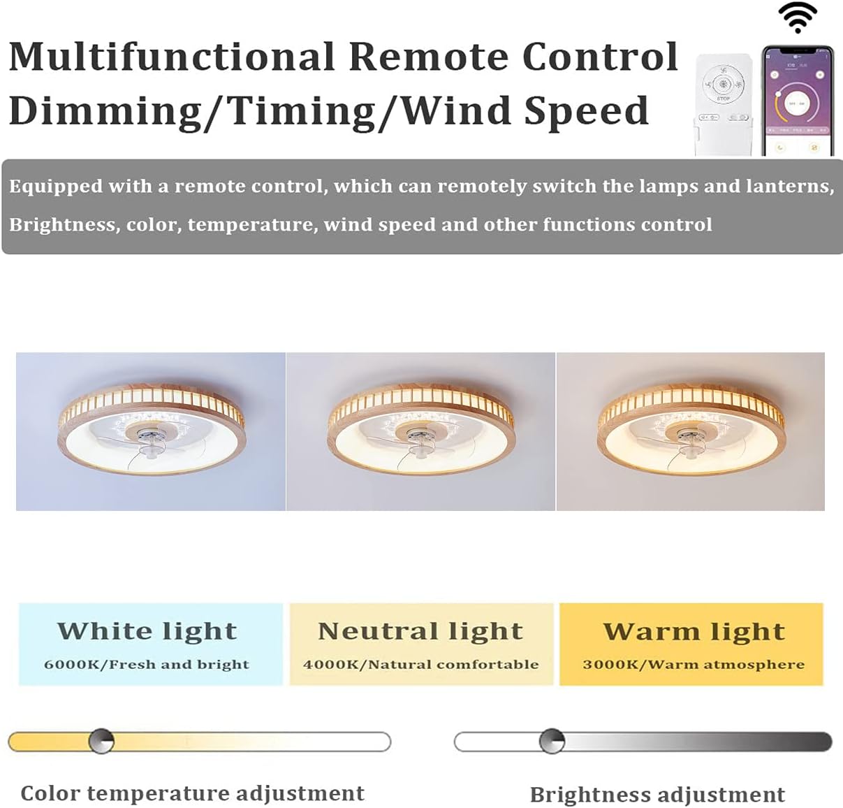 YUEGOO Ceiling Fan with Light and Remote Control 3 Speeds Bedroom Led Dimmablearon Fan Ceiling Light Modern Living Room Quiet Ceiling Fan Light/B