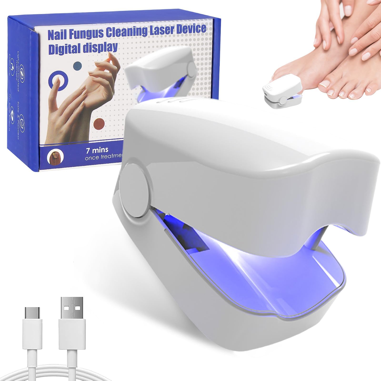 Dispositivo Trattamento Laser Micosi Unghie, Dispositivo Laser dei Funghi Unghie Indolore per Mani e Punta Migliorare Unghie Danneggiate 7 Minuti al Giorno, Luce Infrarossa 910nm e Blu 460nm (Bianco)