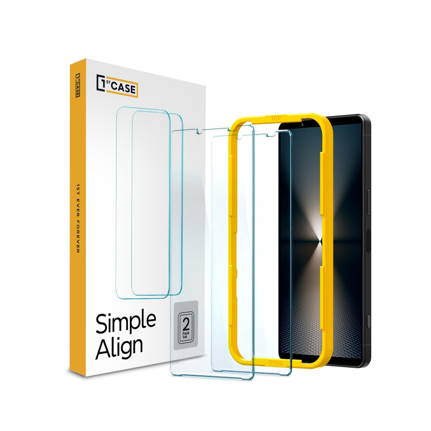 1stcase Tempered Glass [SimpleAlign] Screen Protector [2-pack Set] for Sony Xperia 1 VI/VII [Case Friendly] - Clear