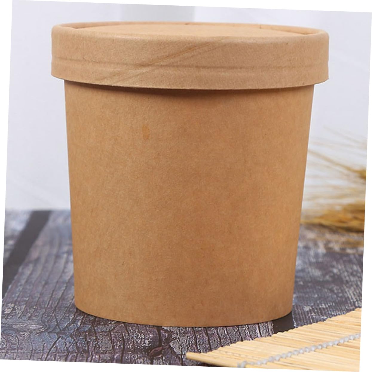 Beavorty 10 Pack Disposable Porridge Cups Kraft Soup Buckets Covers Oil Proof Soup Cups Take Out Containers Lids