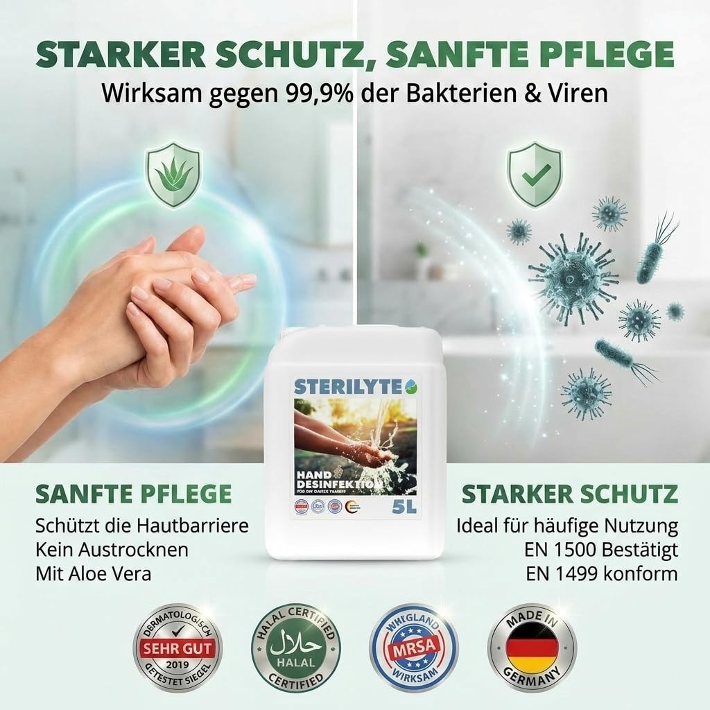 HD Deluxe Händedesinfektion alkoholfrei 5L neutral – Hautschonendes Desinfektionsmittel für Hände im Nachfüllkanister – dermatologisch getestet, BAuA N-120249, EN 1499 & EN 1500 geprüft