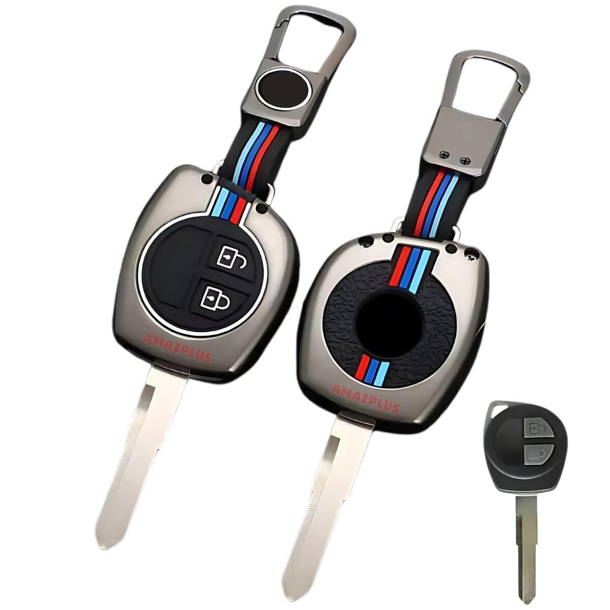 Amazplus Car Key Case Metal Key Cover with Silicone Shell, 2 Button Cover Swift ,Ertiga ,Wagonr,Swift Dzire,Alto ,Fronx ,S Presso ,Ignis ,Baleno ,Vitara,Brezza ,Celerio,Ciaz ,Sx4