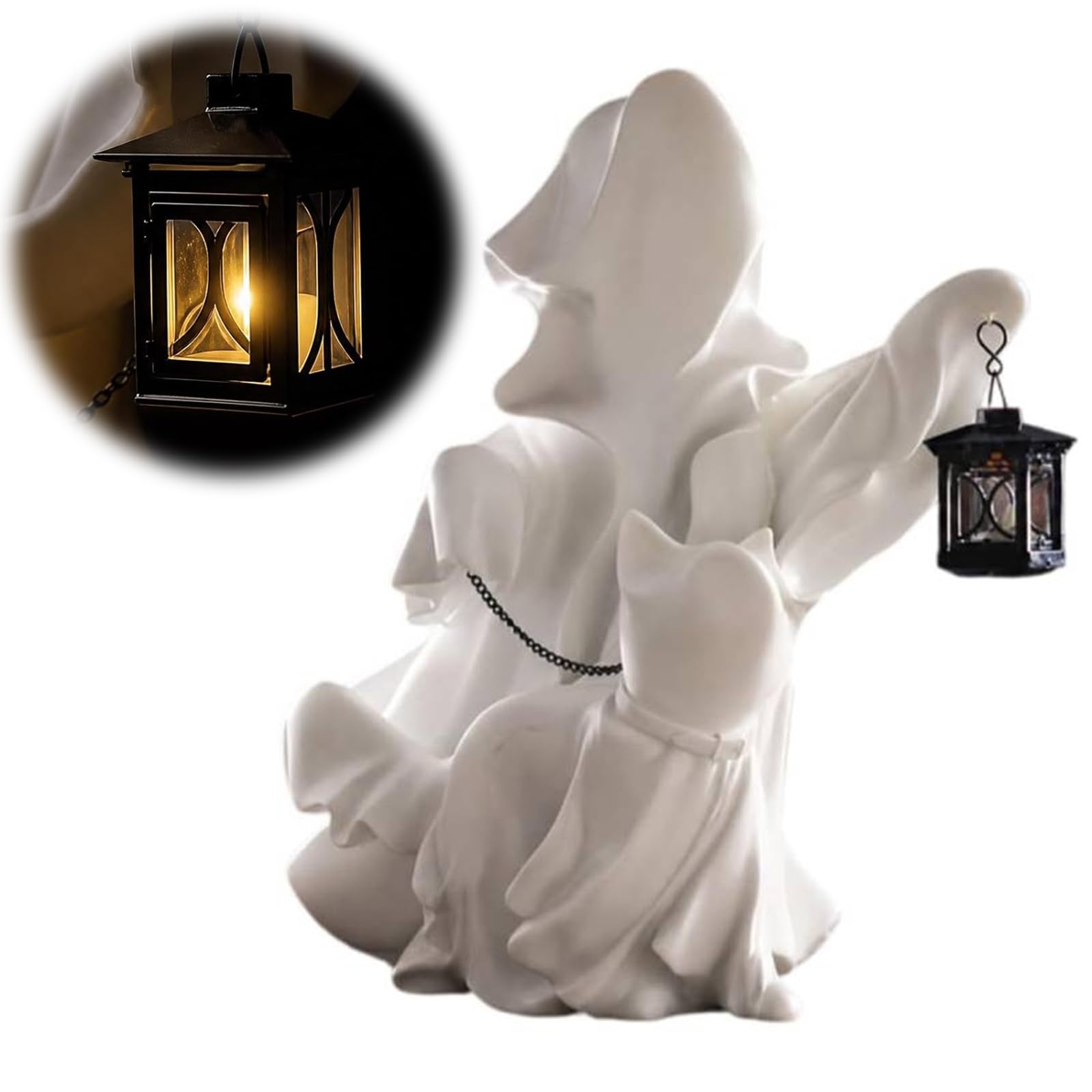 Halloween-Harz-Geist- und Katzenfigur for Wohnzimmer, Büro, Zuhause, 25 cm | Geister- und Katzenstatue aus Harz for Halloween und saisonale Heimdekoration