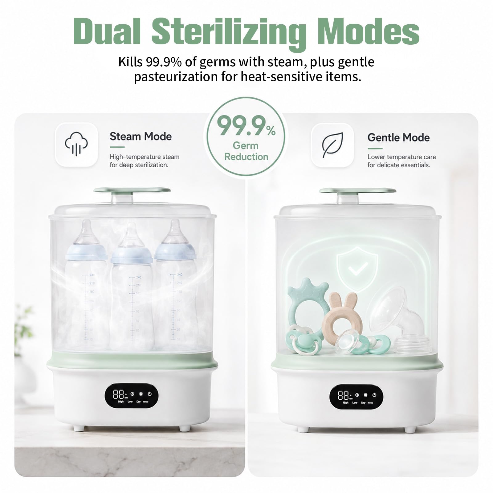 Dampfsterilisator und Trockner für Babyflaschen – 4-in-1 Elektrischer Flaschensterilisator für Flaschen, Milchpumpen-Zubehör, Einstellbarer Timer, 6 Flaschen Kapazität, Automatische Abschaltung