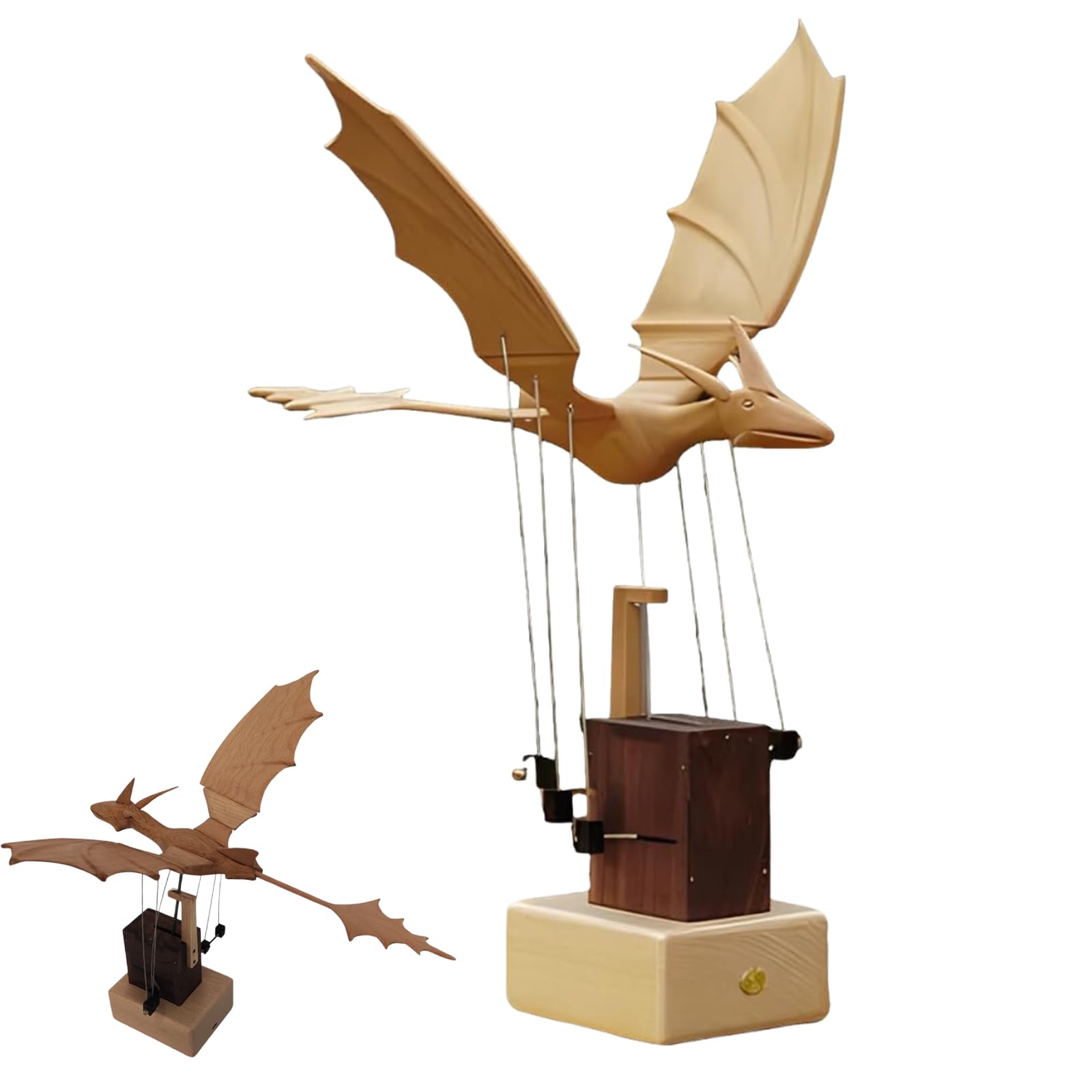 Handmade Wooden Dragon Automaton Model, Mechanical Wooden Electric Bionic Dynamic Model, Animated Desktop Display for Adults & Teens Light Yellow